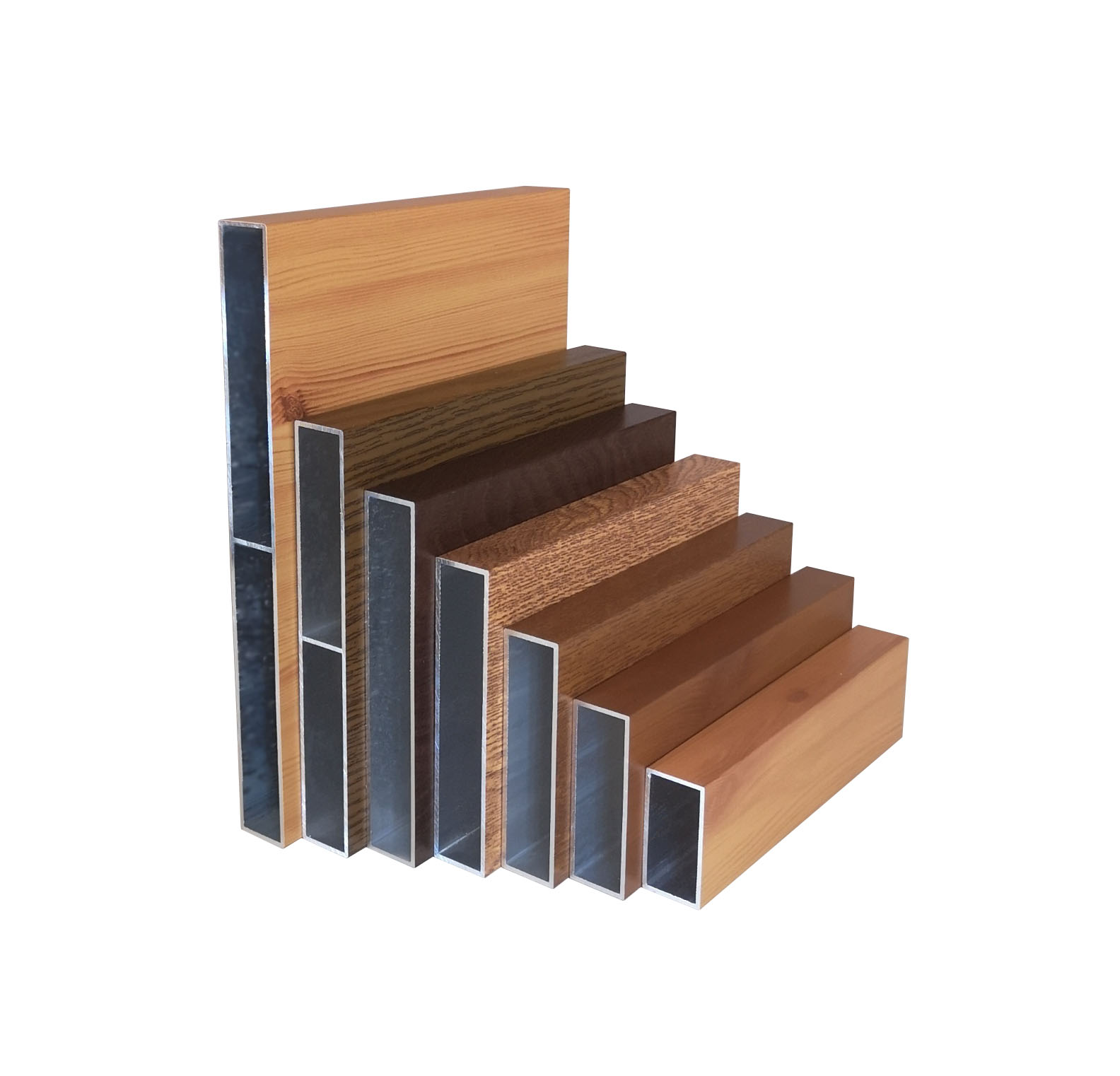 Balkonprofile aus Aluminium mit täuschend echtem Holzdekor, verschiedene Größen